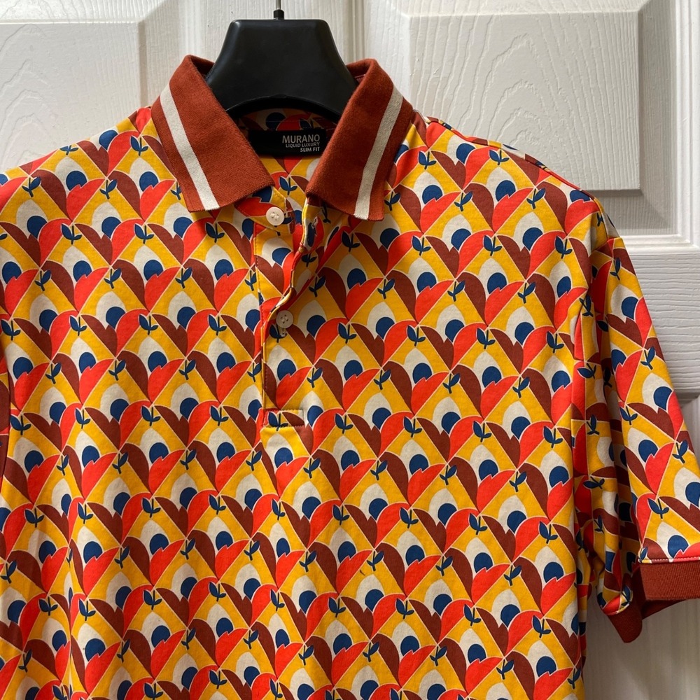 Murano Liquid Luxury Men's L AOP Geometrical Graphic Polo Shirt Slim Fit